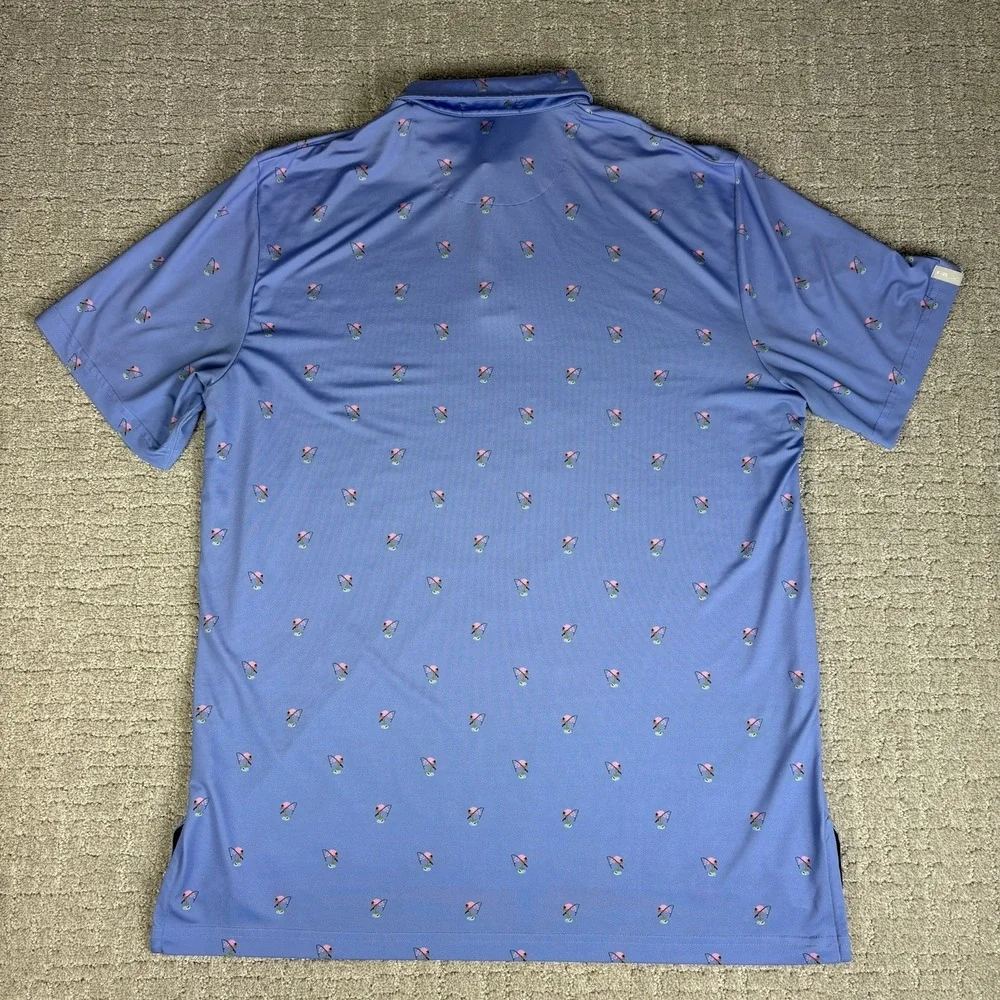 RLX Ralph Lauren Polo Shirt Mens L Blue Golf Flamingo Print Wicking Stretch